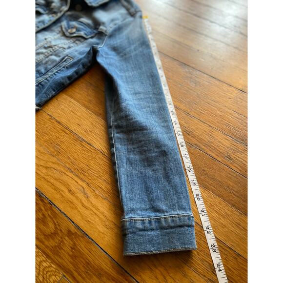 GARAGE Classic Fit Distressed Crop Denim Jacket sz M - Picture 11 of 11